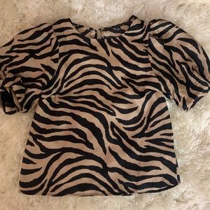 Puff Sleeve Zebra Print Blouse